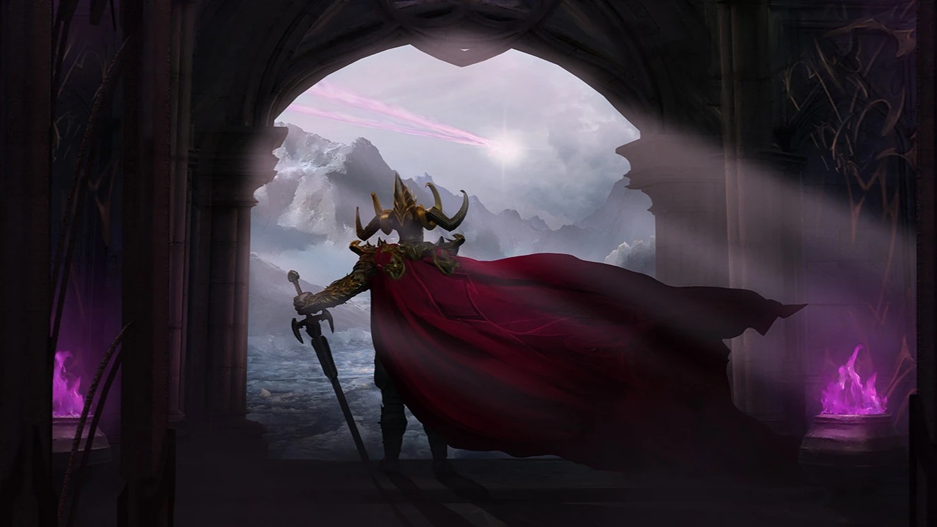 man in armour staring at a twin tailed comet in the sky.